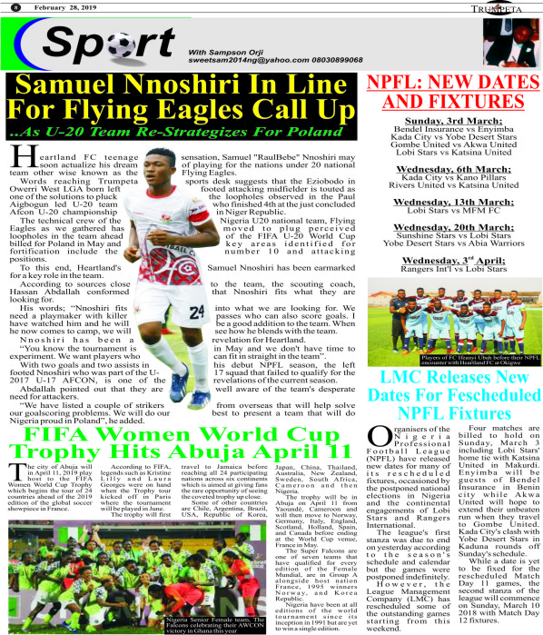 SPORTS 28, FEBRUARY, 2019