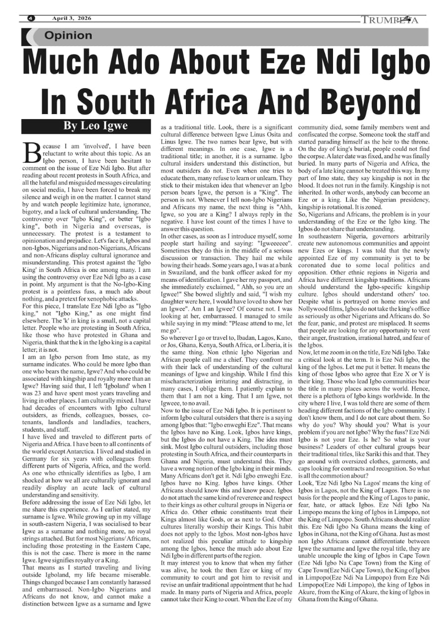 Much Ado About Eze Ndi Igbo in South Africa and Beyond     By Leo Igwe