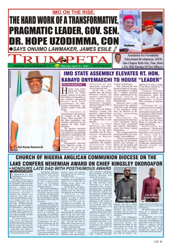 Cover And Inside Pages of Trumpeta Thursday 16th April 2026