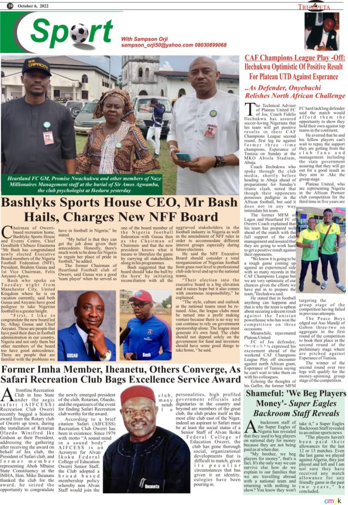 CAF Champions League Play -Off: Ilechukwu Optimistic Of Positive Result For Plateau UTD Against Esperance