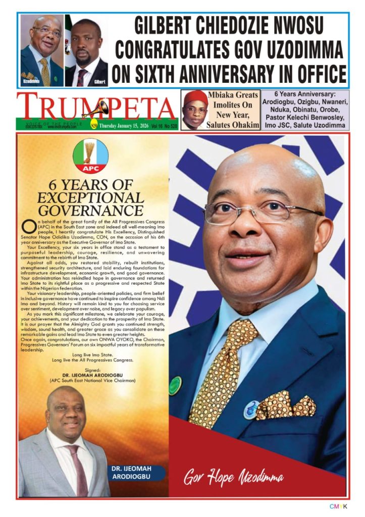 Cover and inside pages of Trumpeta, Thursday, January 15th,2026 Edition