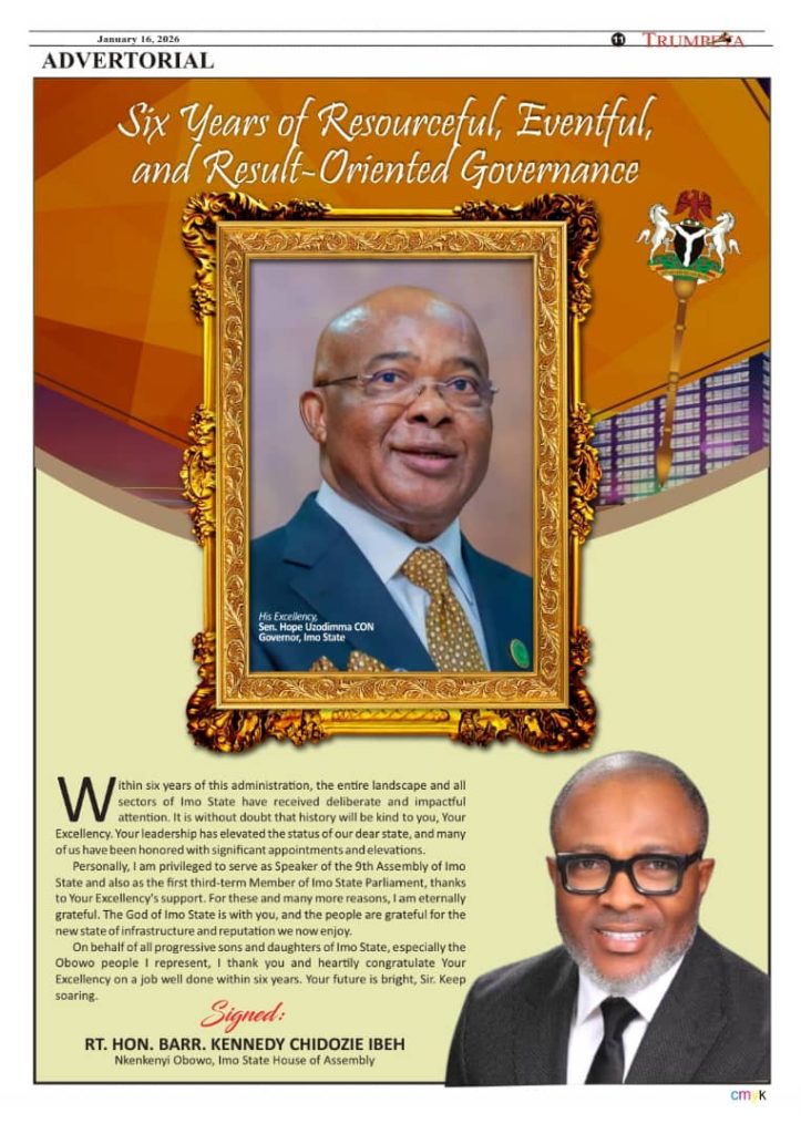 Former Speaker, Rt Hon Kennedy Ibe Congratulates Governor Uzodimma on 6th year anniversary in office