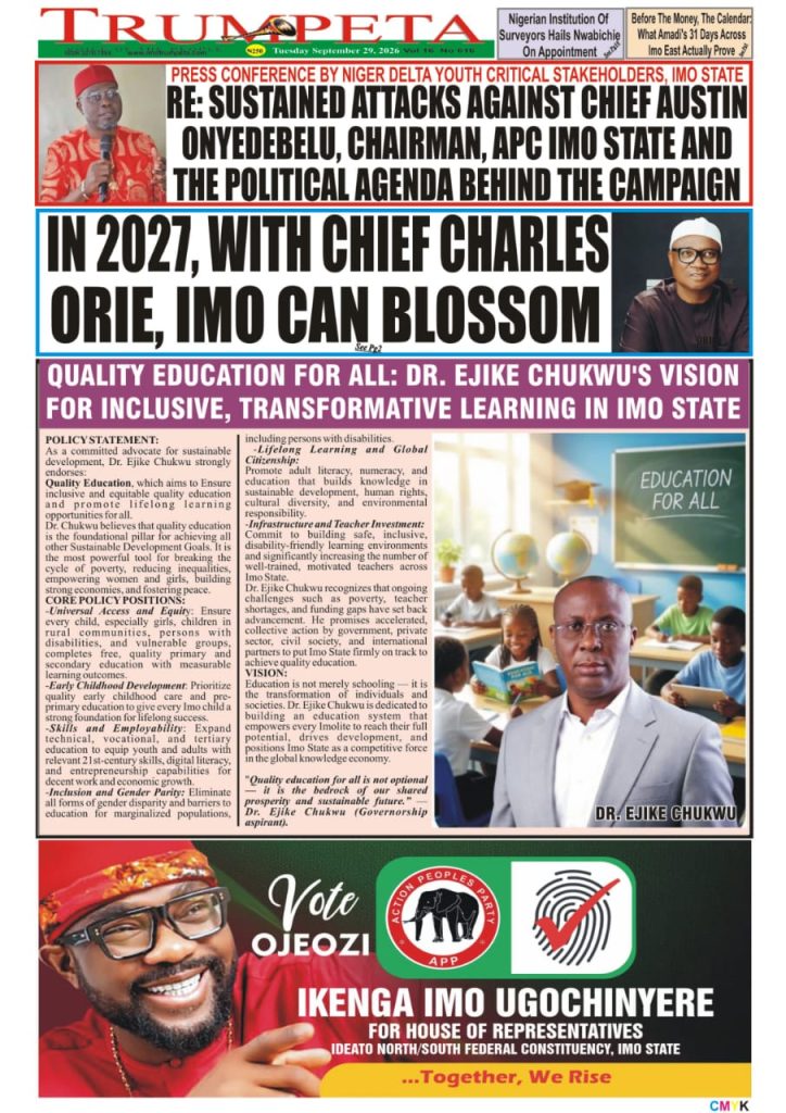 Cover and Inside Pages of Trumpeta Tuesday, September 29th, 2026